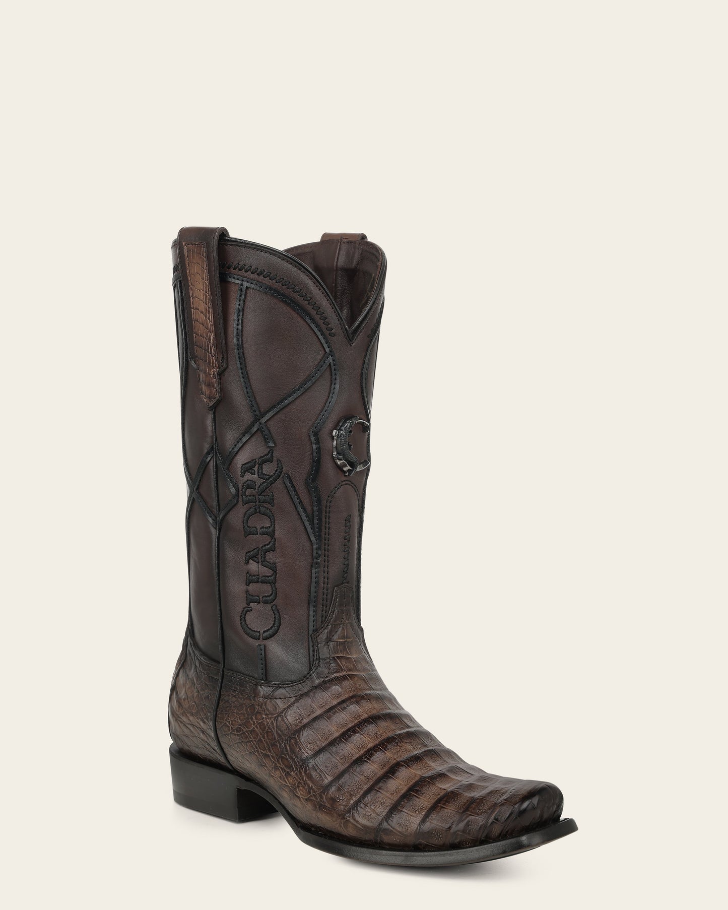 Cuadra CC292 honey caiman fuscus boot, shaft embroidery and laser detail