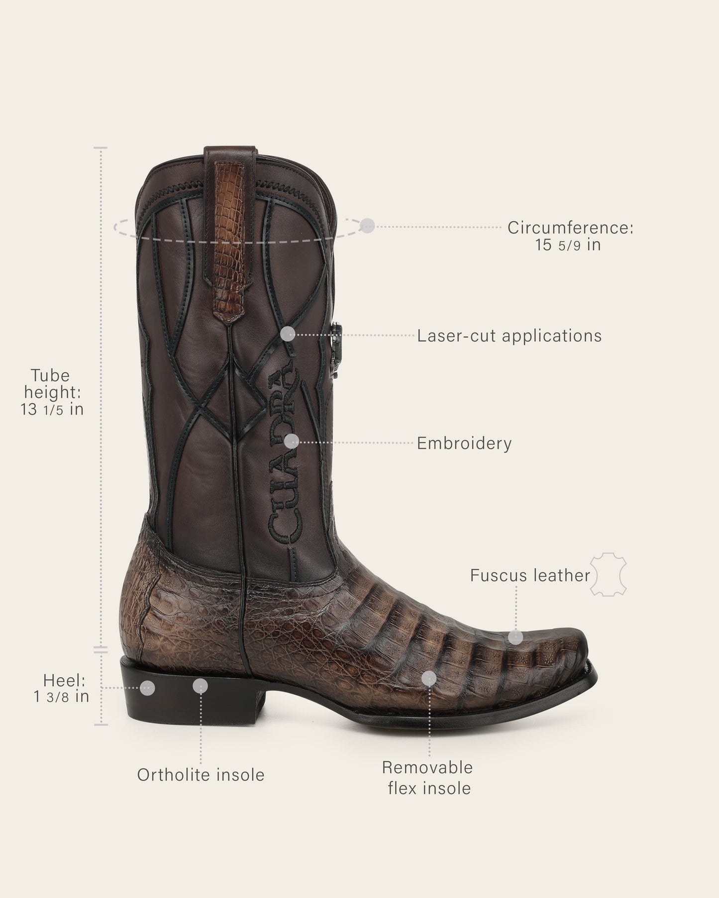 Cuadra CC292 honey caiman fuscus boot, angled view
