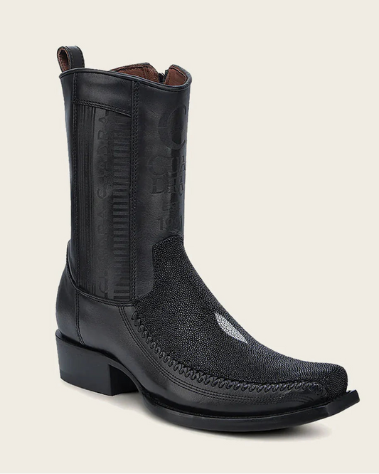 CUADRA  BLACK STINGRAY LASER & WOVEN NARROW SQUARE TOE MN CHO CU783