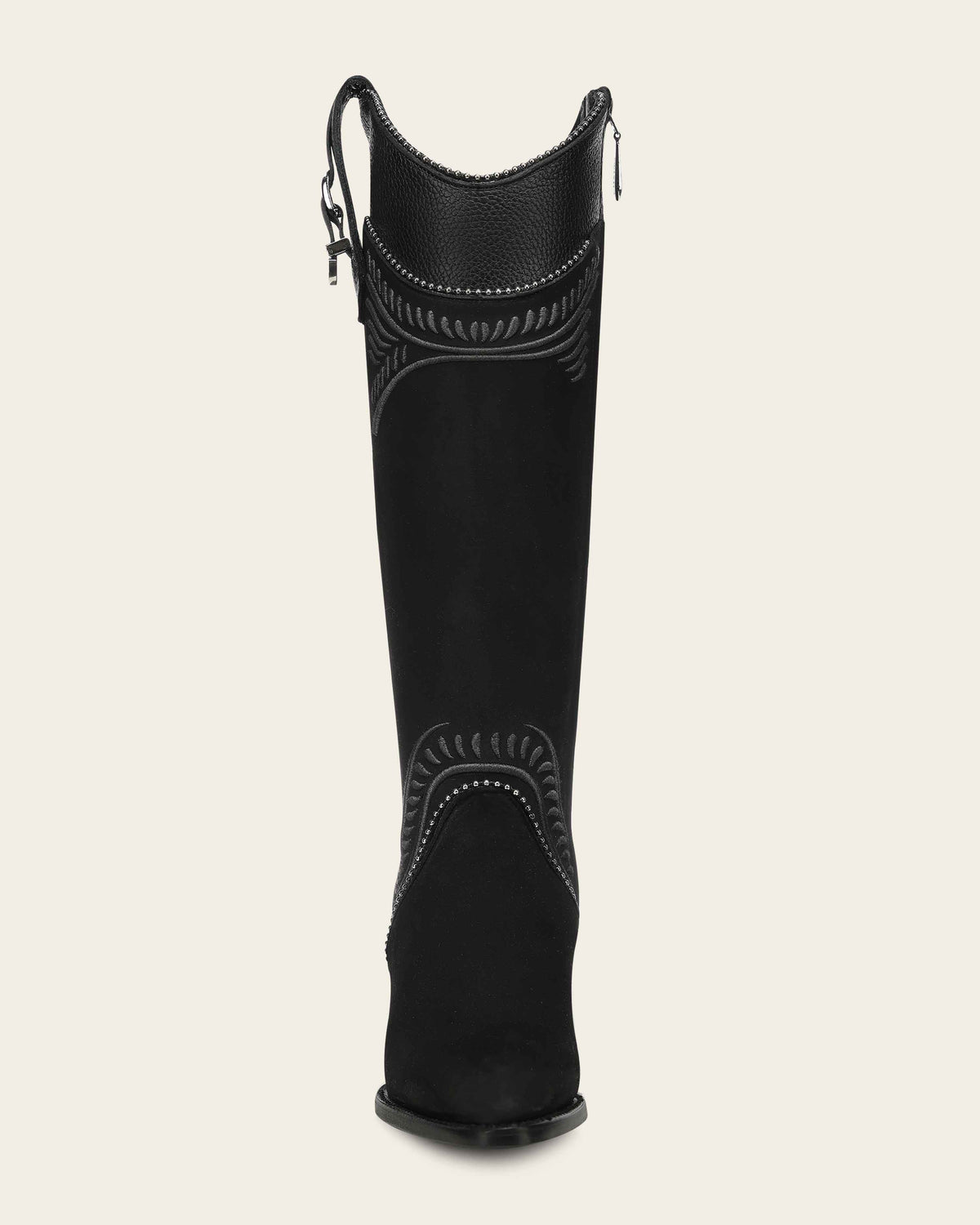 Cuadra CC476 black knee-high boot, front view with round toe