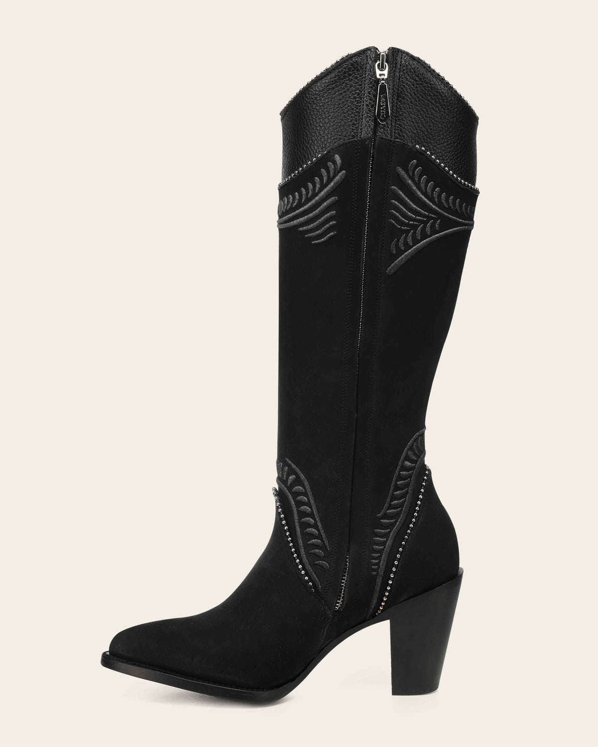 Cuadra CC476 black knee-high boot, inside profile with side zipper
