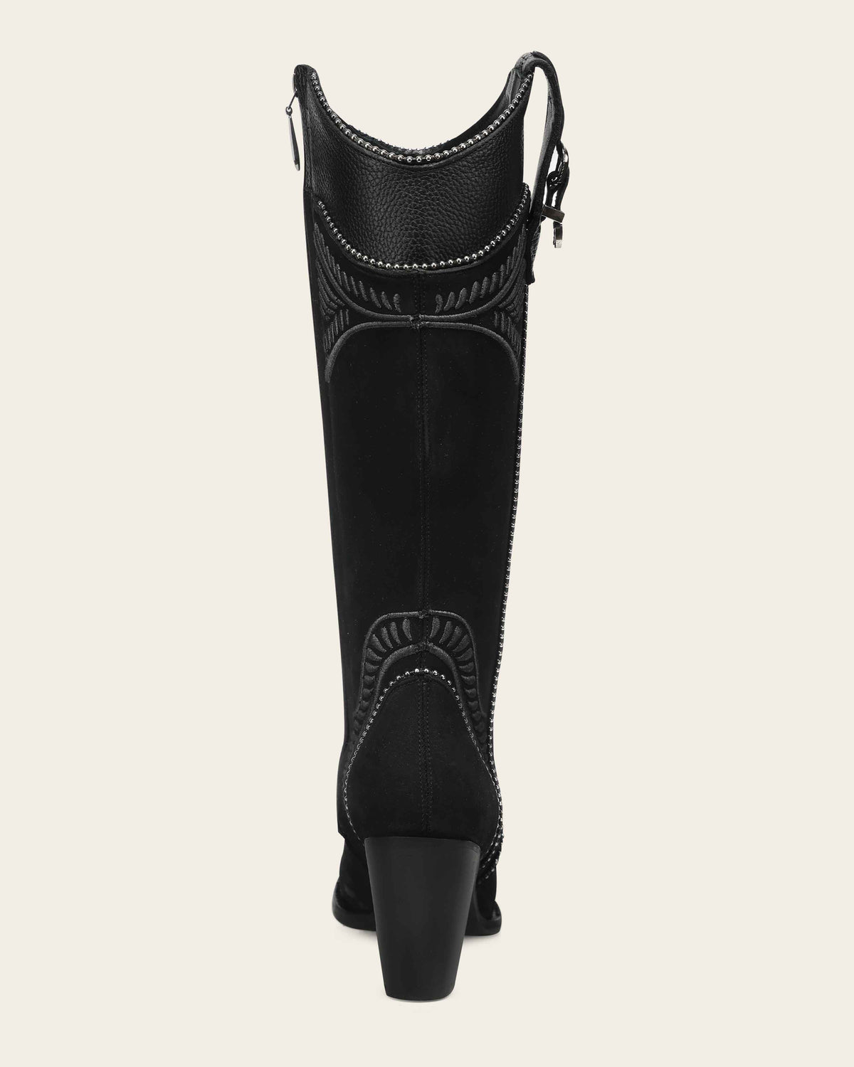 Cuadra CC476 black knee-high boot, back view showing the heel