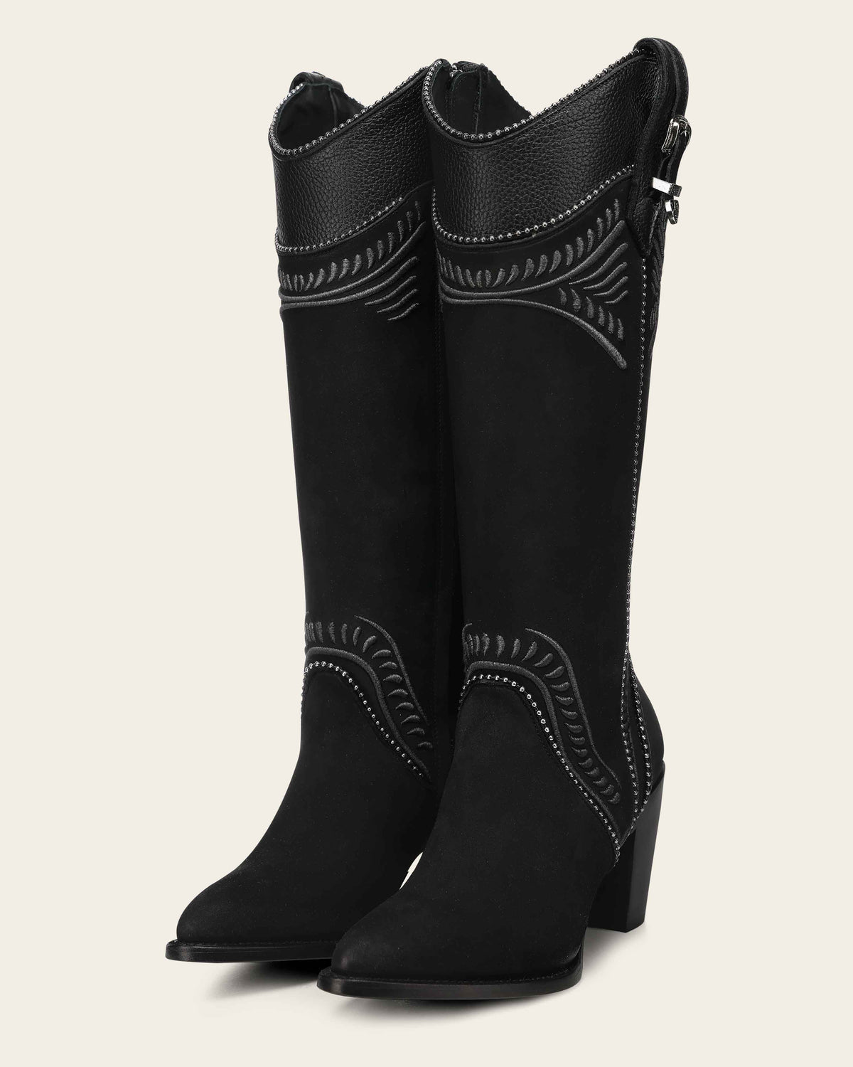 Pair of Cuadra CC476 black embroidered knee-high boots for women