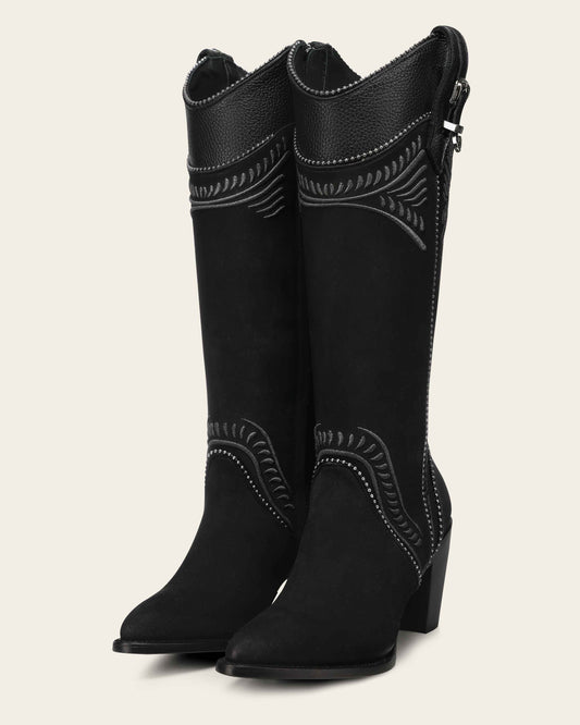 Pair of Cuadra CC476 black embroidered knee-high boots for women
