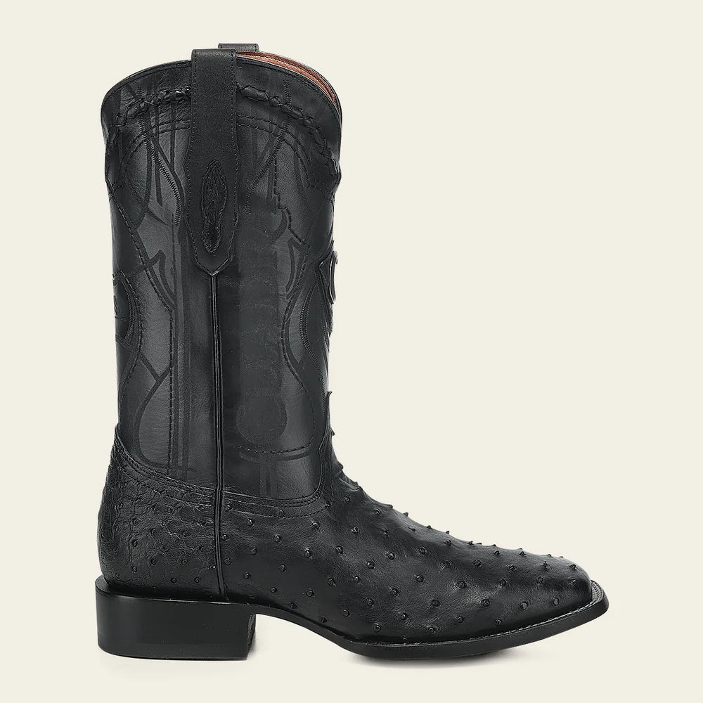 CUADRA MEN BLACK OSTRICH LASSER SQ TOE CU662