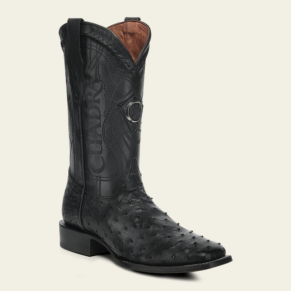 CUADRA MEN BLACK OSTRICH LASSER SQ TOE CU662