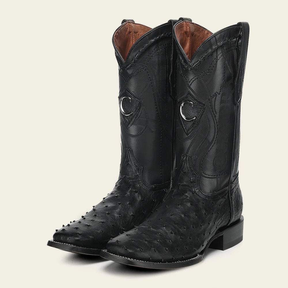 CUADRA MEN BLACK OSTRICH LASSER SQ TOE CU662