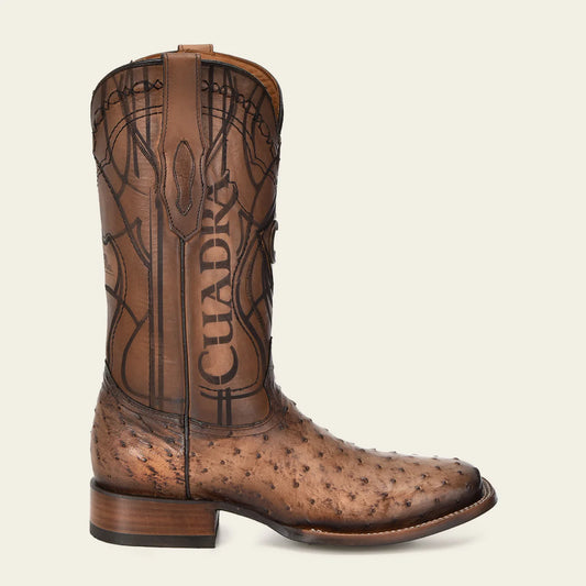 CU744 CUADRA MN LUGANO BROWN OSTRICH EMBROIDERY & LASER 3Z2LA1