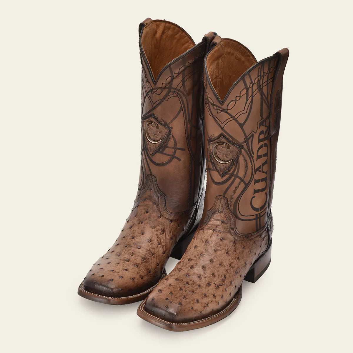 CU744 CUADRA MN LUGANO BROWN OSTRICH EMBROIDERY & LASER 3Z2LA1