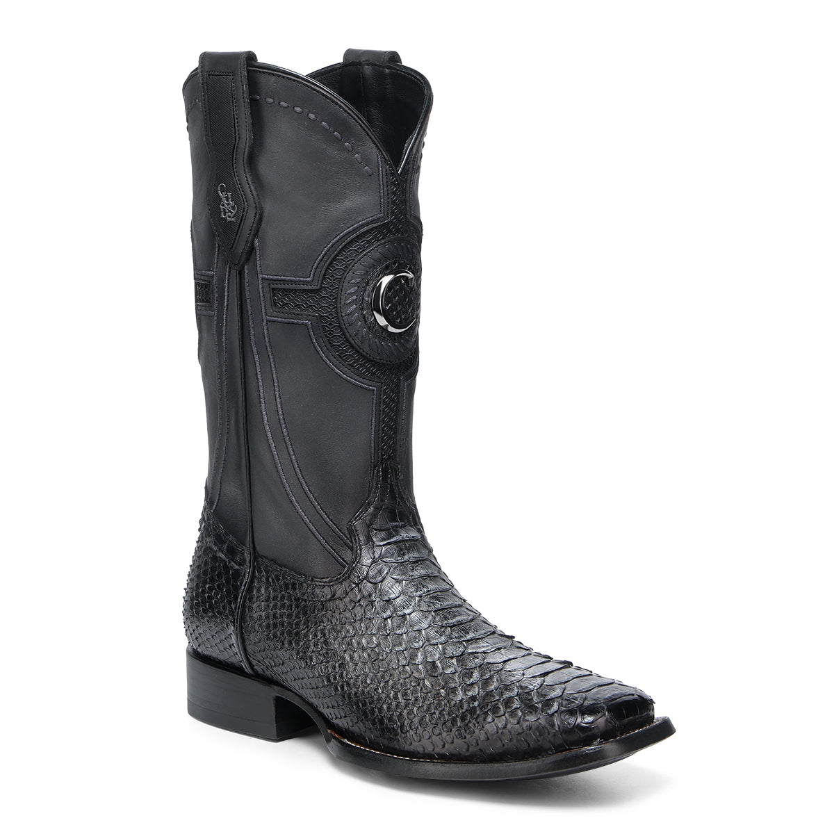 Cuadra CC288-L men's black and gray python cowboy boot, three-quarter view