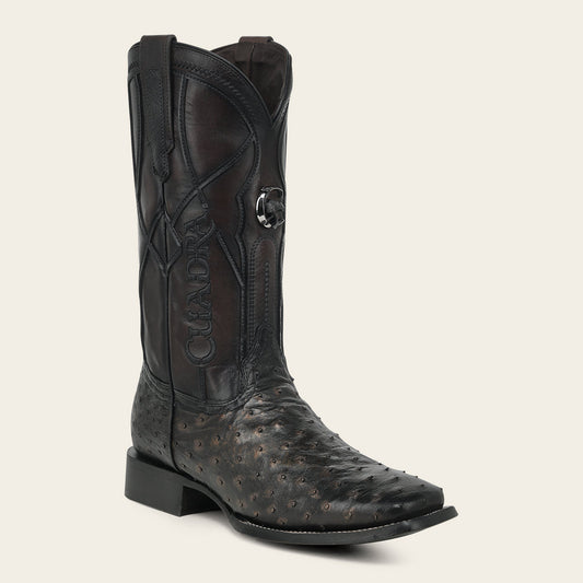 Cuadra CC352 men's gold and chocolate ostrich leather western boot with embroidery, square toe