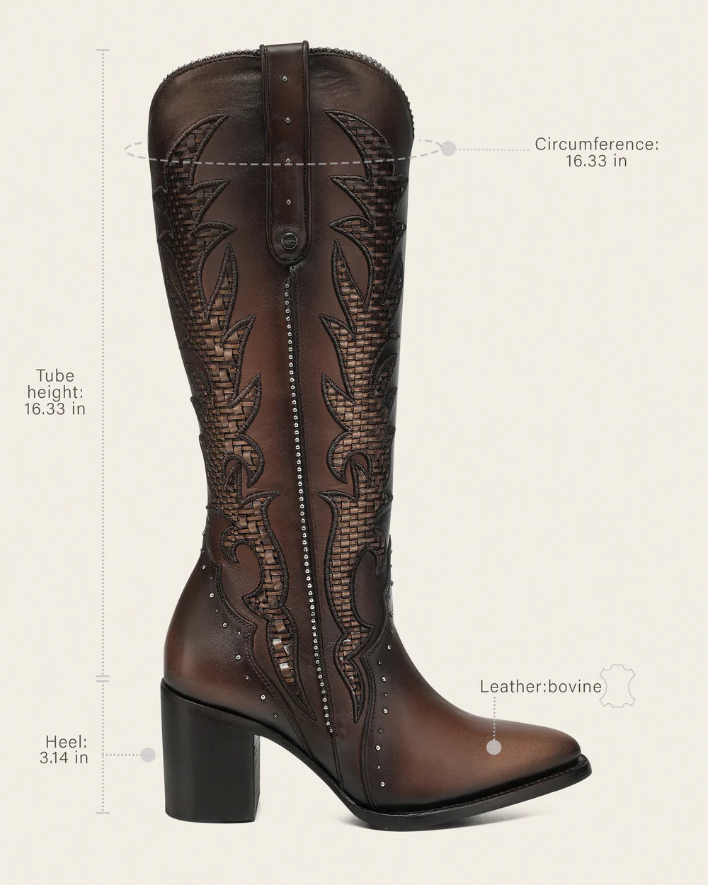 Cuadra Women Boots Honey Embroidery & Zipper & Woven & Studs P CC338