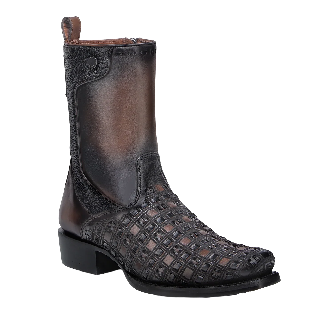 CUADRA CU940  EE MEN CHOCOLATE & BLACK LASER & WOVEN & ZIPPER NARROW SQUARE TOE