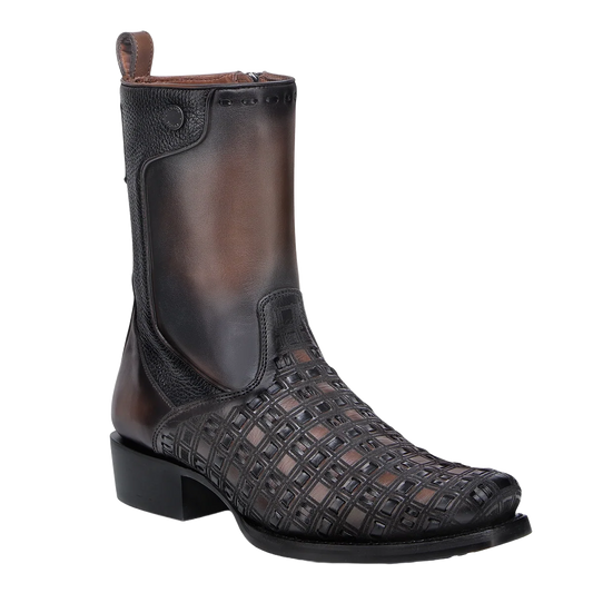 CUADRA CU940  EE MEN CHOCOLATE & BLACK LASER & WOVEN & ZIPPER NARROW SQUARE TOE