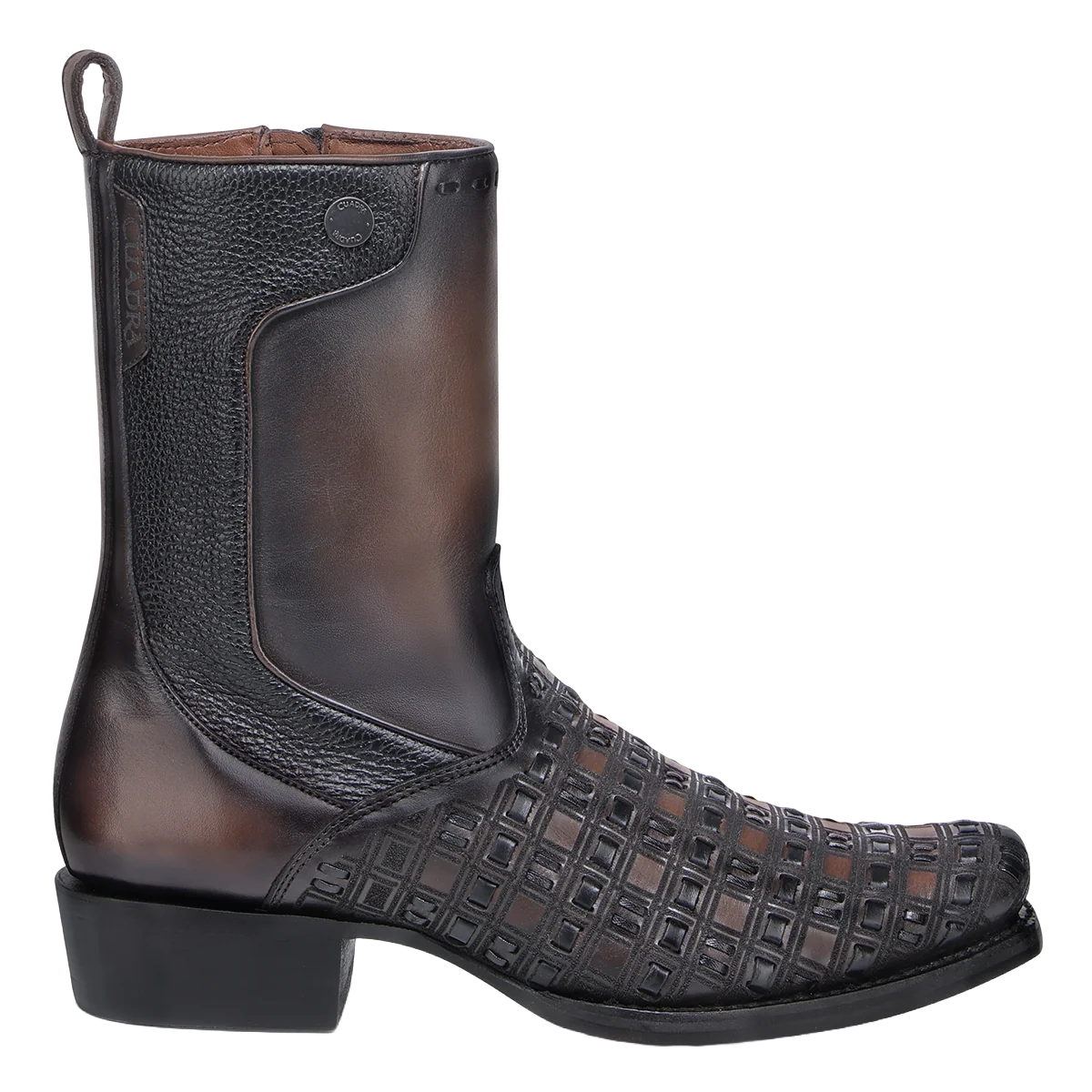 CUADRA CU940  EE MEN CHOCOLATE & BLACK LASER & WOVEN & ZIPPER NARROW SQUARE TOE