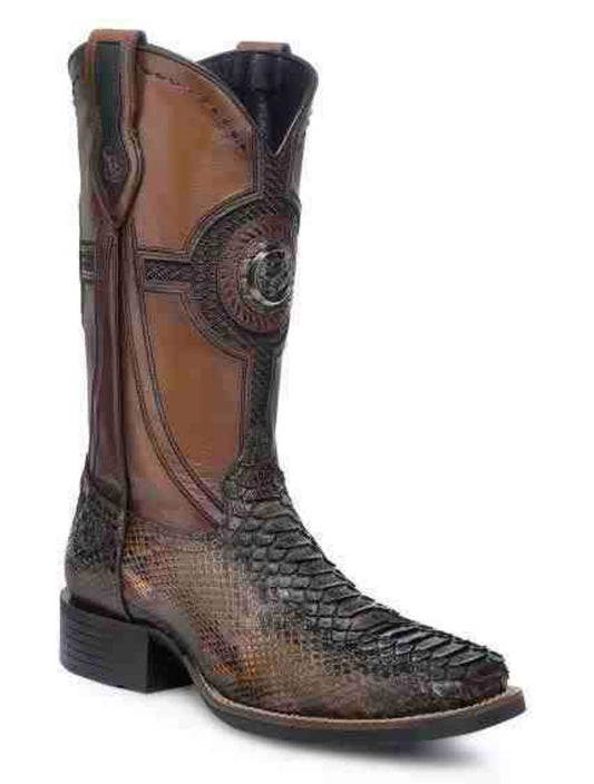 CUADRA CU978 EE MEN HONEY PYTHON STUDS & EMBROIDERY & WOVEN SQUARE TOE