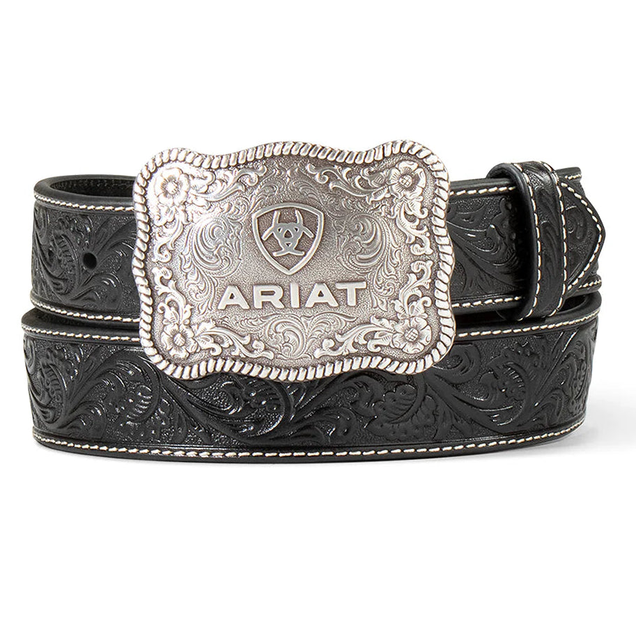 Ariat Black Floral Genuine Leather Belt with Silver Buckle A1020401