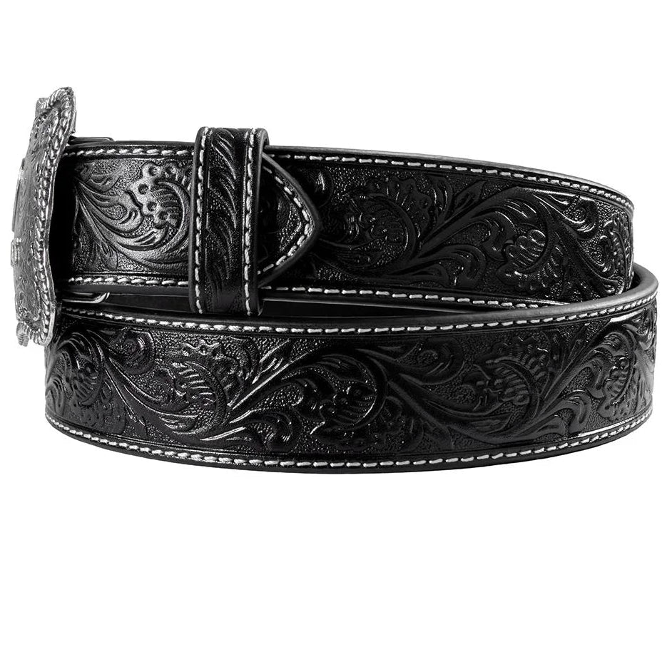 Ariat Black Floral Genuine Leather Belt with Silver Buckle A1020401