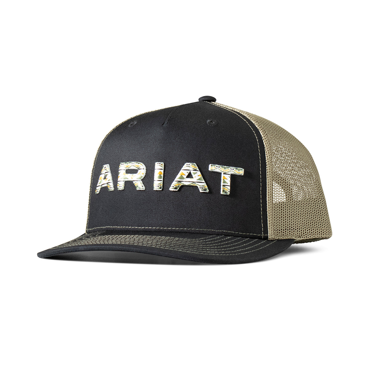 Ariat Men's Black Green Puff Embroidery Richardson 112 Snapback Cap A300086395