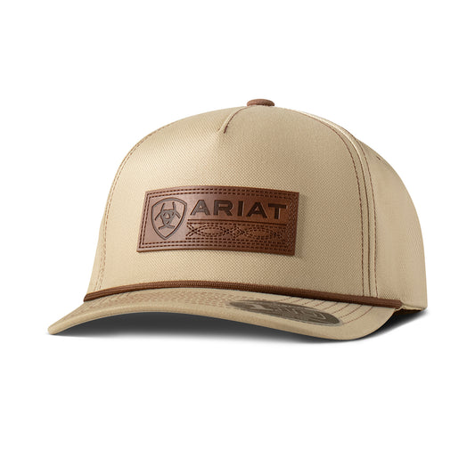 Ariat Men's Khaki Faux Leather Patch Flexfit 110 Snapback Cap A3000903146