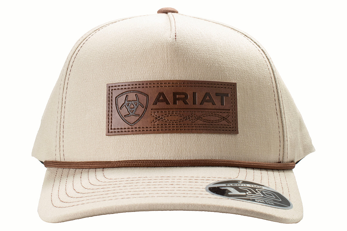 Ariat Men's Khaki Faux Leather Patch Flexfit 110 Snapback Cap A3000903146
