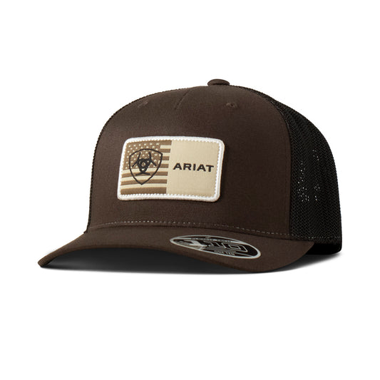 Ariat Men's Brown American Flag Patch Flexfit 110 Snapback Cap A300090702