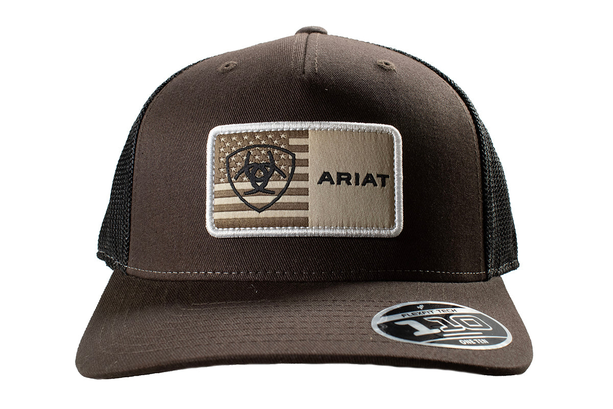 Ariat Men's Brown American Flag Patch Flexfit 110 Snapback Cap A300090702