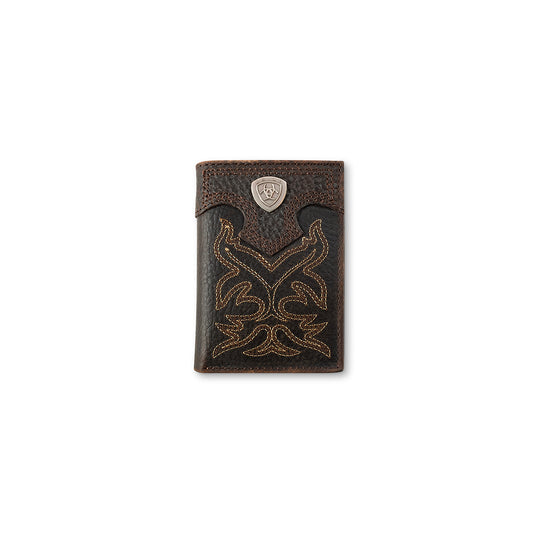 Ariat Men's Brown Boot Stitch Shield Trifold Wallet A3511002
