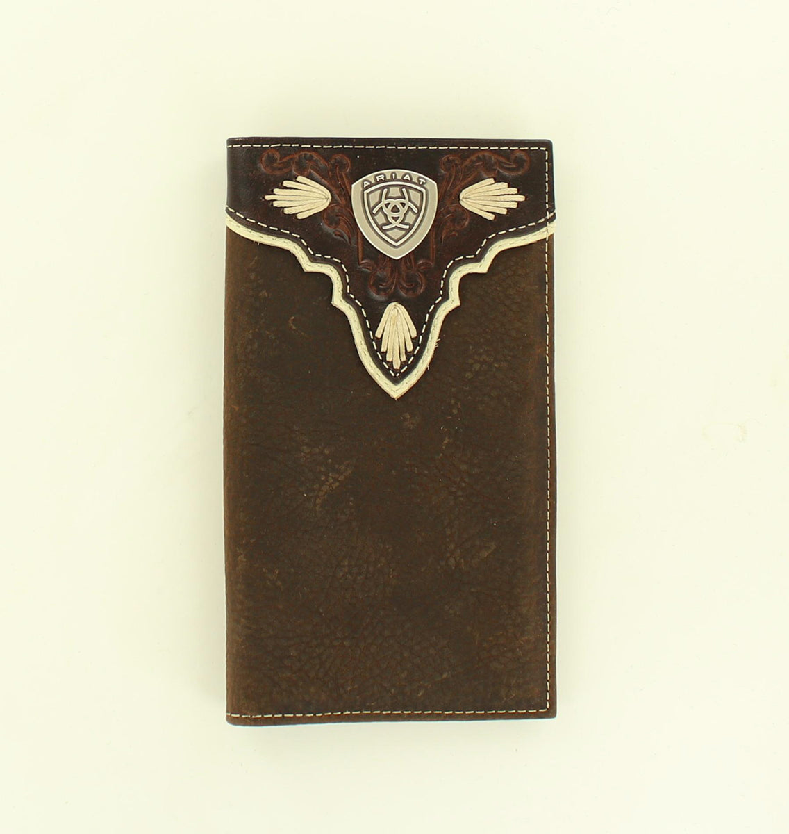 Ariat Men's Medium Brown Pierced Overlay Shield Concho Rodeo Wallet A3531444