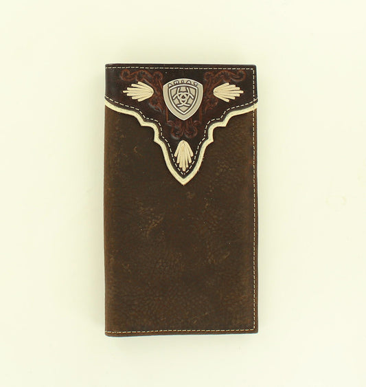 Ariat Men's Medium Brown Pierced Overlay Shield Concho Rodeo Wallet A3531444