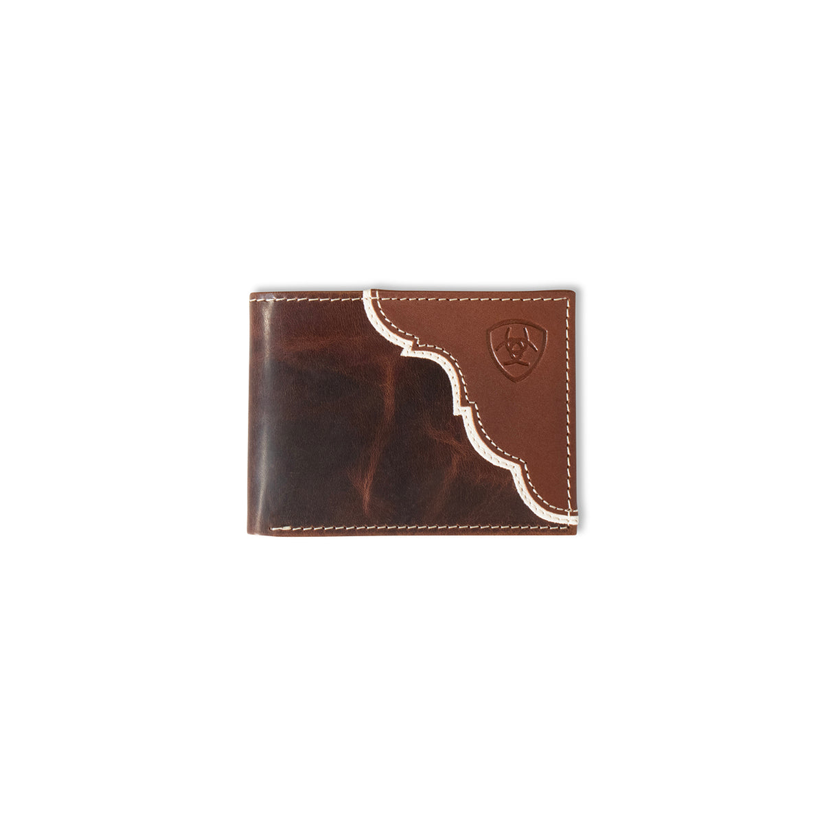 Ariat Men's Tan Two Tone Shield Logo Bifold Wallet A3547908