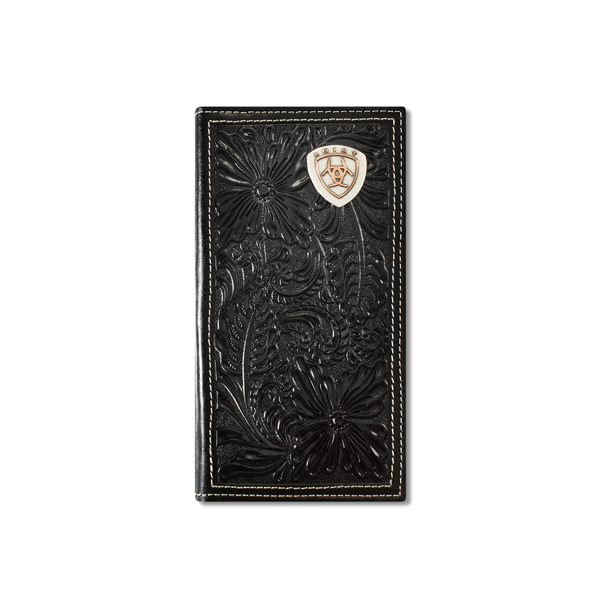 Ariat Men's Black Floral Embossed Shield Rodeo Wallet A3559701