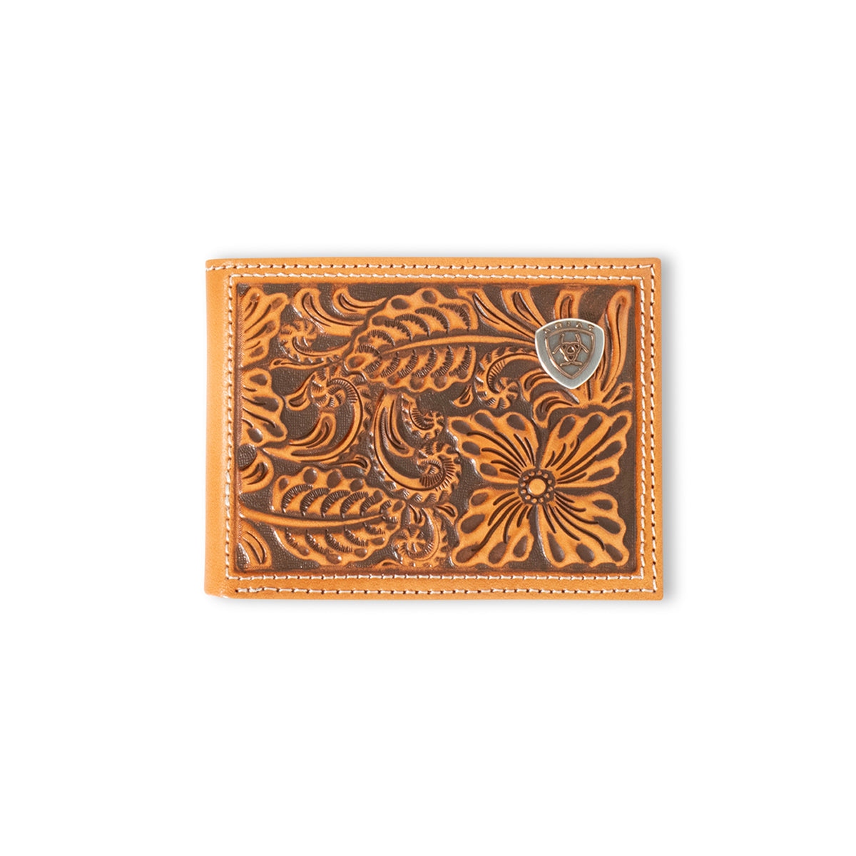 Ariat Men's Natural Floral Embossed Ariat Logo Bifold Wallet A3559848