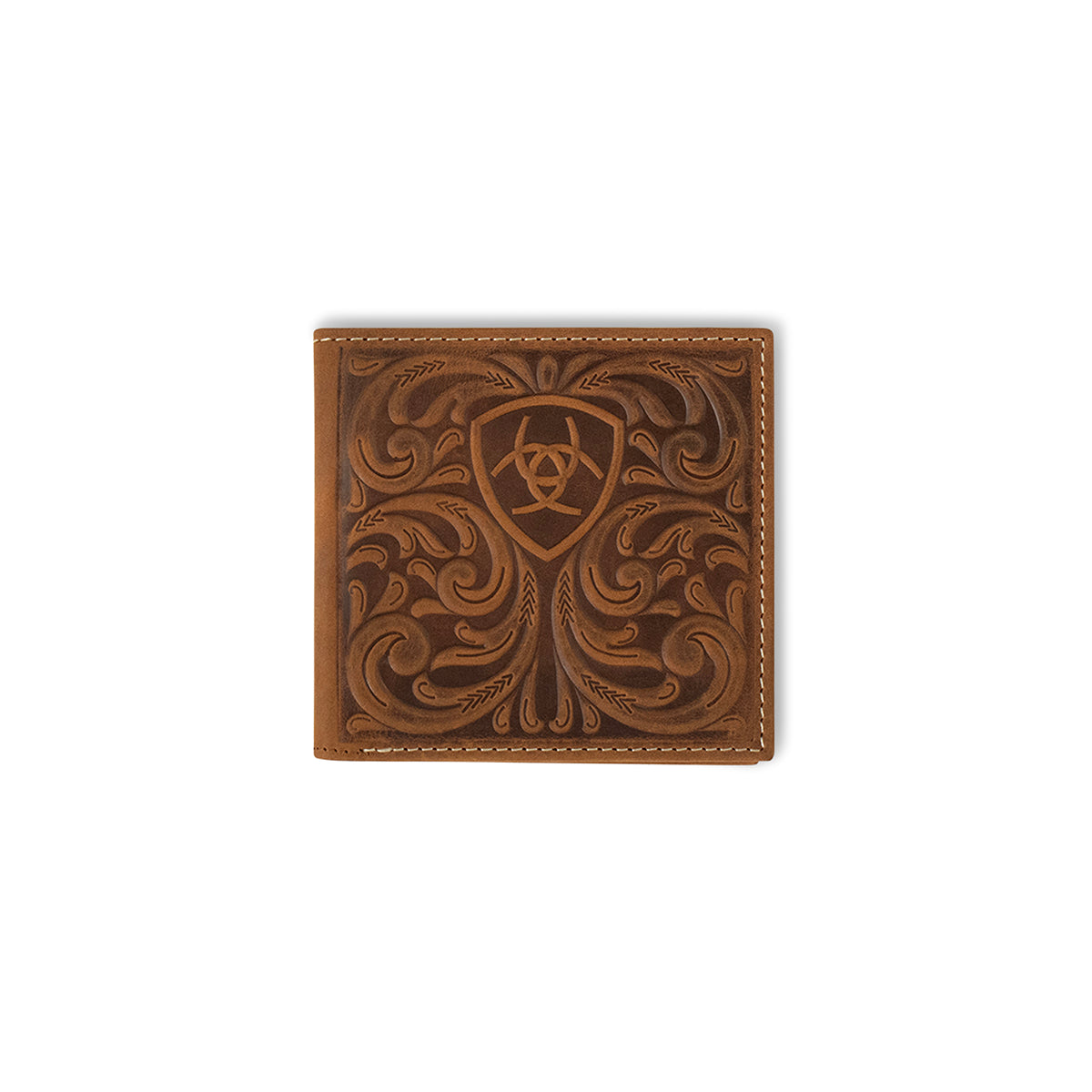 Ariat Men's Medium Brown Scrolling Embossed Large Bifold Wallet A3561444
