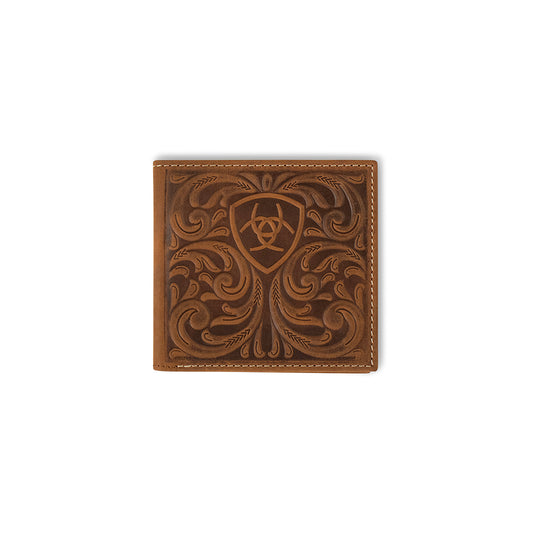 Ariat Men's Medium Brown Scrolling Embossed Large Bifold Wallet A3561444