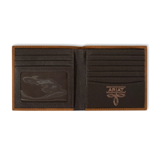 Ariat Men's Medium Brown Scrolling Embossed Large Bifold Wallet A3561444