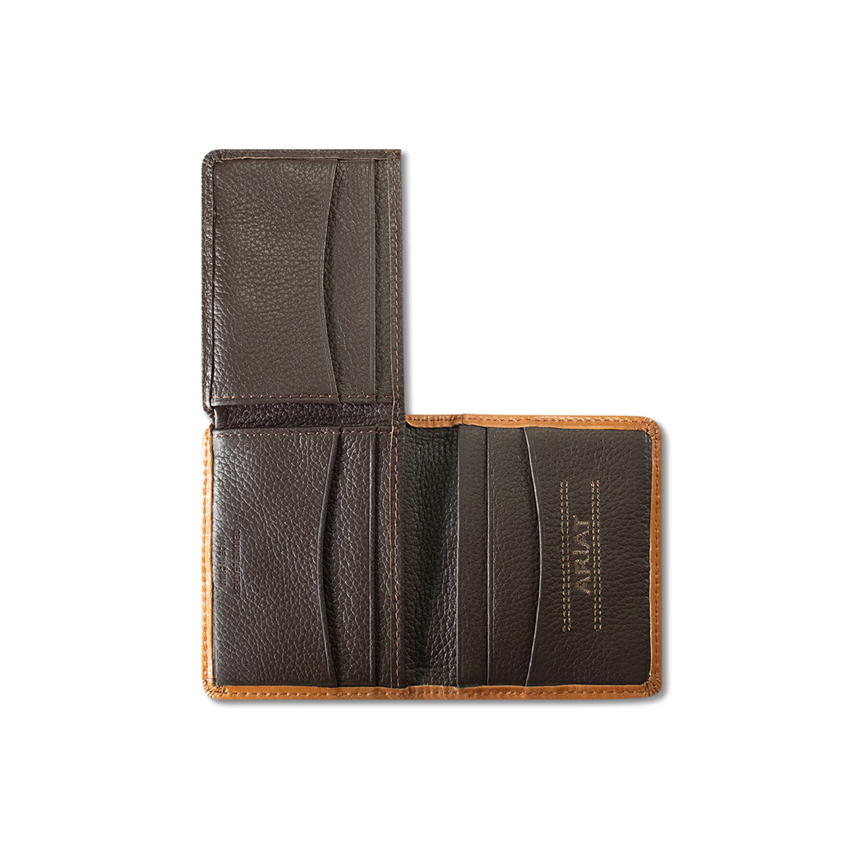 Ariat Men's Tan Flip Basketweave Floral Shield Bifold Wallet A3564208