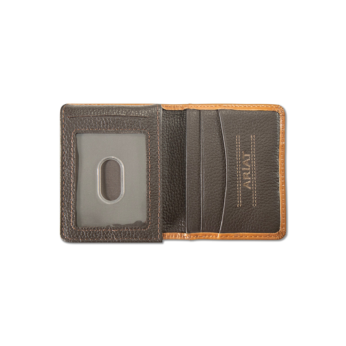 Ariat Men's Tan Flip Basketweave Floral Shield Bifold Wallet A3564208