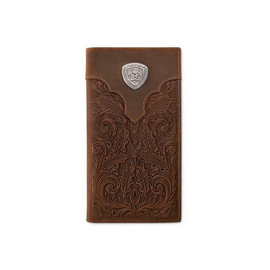 Ariat Men's Medium Brown Overlay Scroll Embossed Rodeo Wallet A3568844