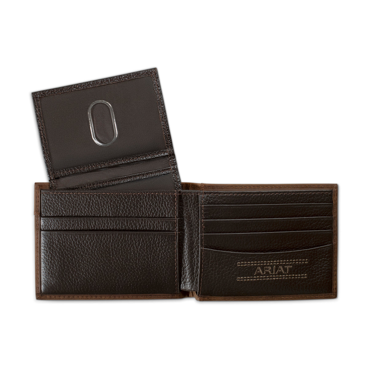 Ariat Men's Medium Brown Overlay Scroll Embossed Trifold Wallet A3569044