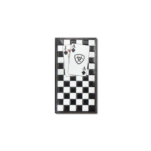 Ariat Men's Black White Checkered Cards Rodeo Wallet A3569562