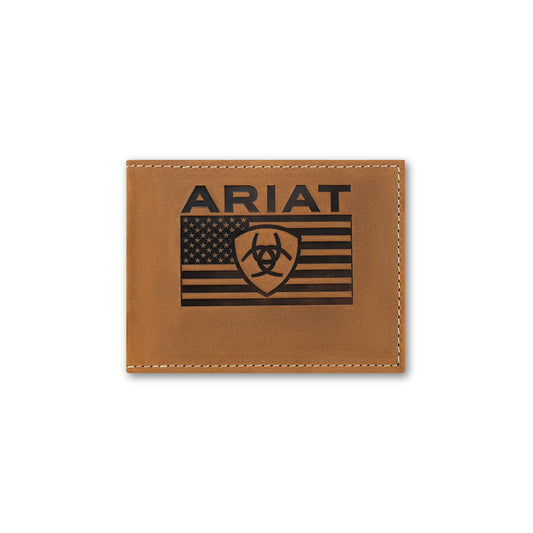 Ariat Men's Medium Brown Ariat Flag Embossed Bifold Wallet A3570144