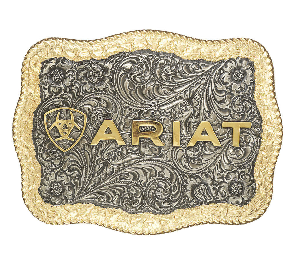 Ariat Antique Silver and Antique Gold Rectangle Buckle With Rope Edge A37014
