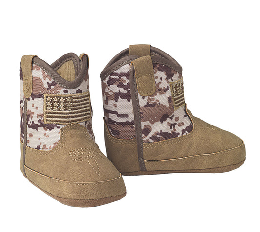 Ariat Lil' Stompers A442000044 infant Patriot boots, pair with tan camo shaft and American flag patch