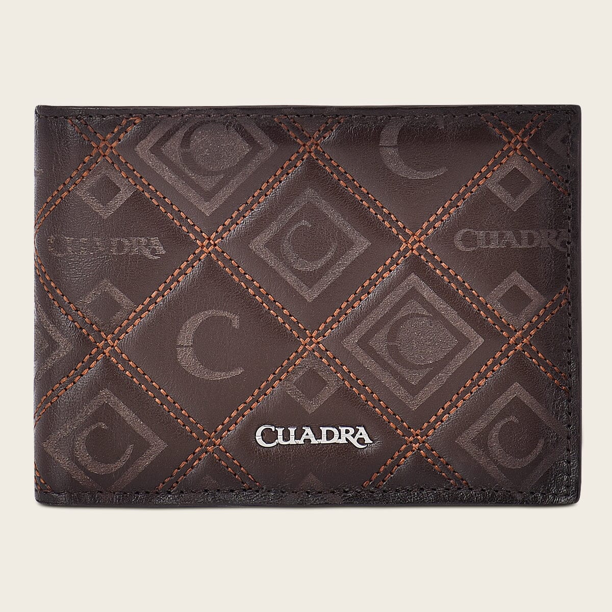 Cuadra DU464 men's brown engraved leather bifold wallet, front