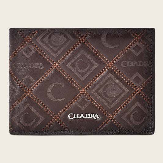 Cuadra DU464 men's brown engraved leather bifold wallet, front