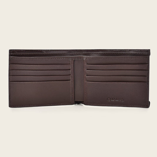 Cuadra DU464 brown leather wallet open, showing cash compartments and card slots