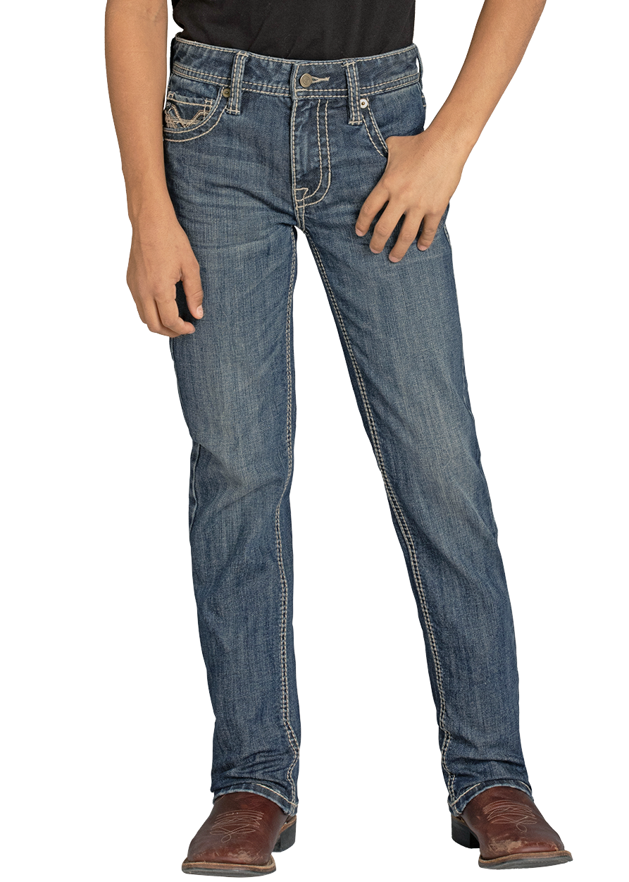 Rock & Roll Denim Boys' Revolver Dark Vintage slim fit straight leg jean BB1RD06132 - front view on model