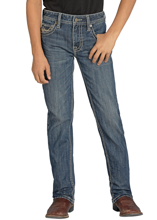 Rock & Roll Denim Boys' Revolver Dark Vintage slim fit straight leg jean BB1RD06132 - front view on model