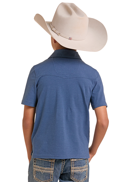 Rock & Roll Denim BB51T09587 boys' polo in blue melange, back view